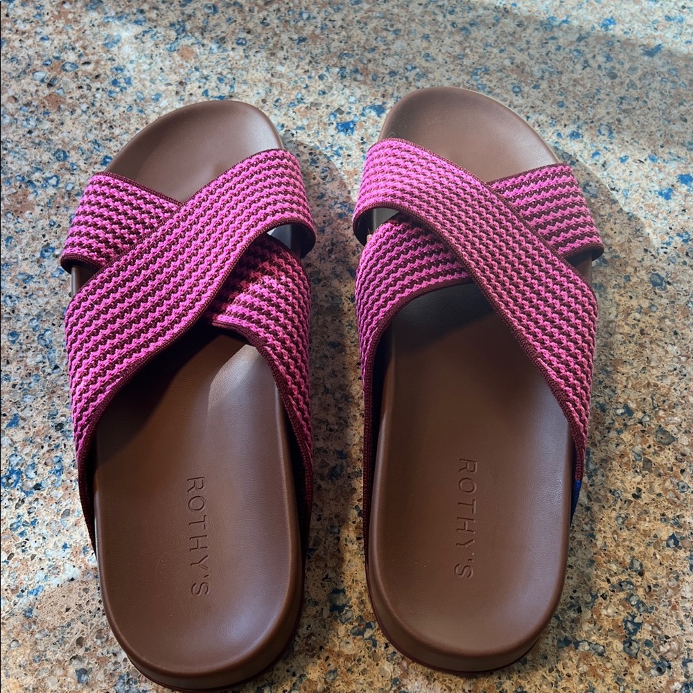 Rothy's The Weekend Slide hemp blend sangria, stripe size 9, new